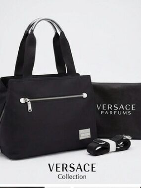 Versace Parfums Black Nylon Beauty Organizer Tote Detachable Strap & Dust Bag